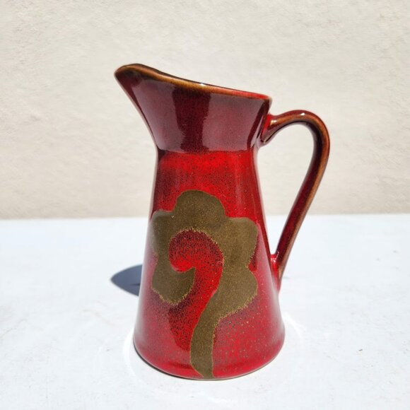 NEW Vintage Ceramic Pottery Beekman Home Abstract 5.5" Milk Pitcher Red Brown Co - Picture 1 of 15